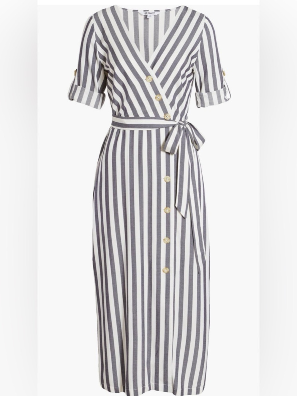 BB Dakota Gray and White Striped Midi Dress NWT